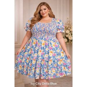 NWT Ivy City Co. Delia Blue Floral Midi Dress Size 4X Womens XXXXL Easter Flower